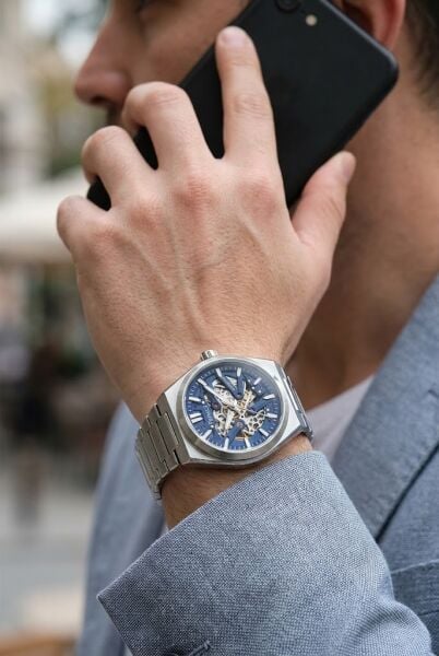 Ferrucci Modern Skeleton Erkek Otomatik Kol Saati | 40 mm Çelik Kordon, Lacivert Kadran