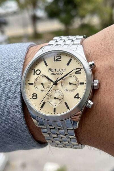 Ferrucci Klasik ve Modern Erkek Kol Saati | 41 mm Çelik Kordon, Altın Kadran