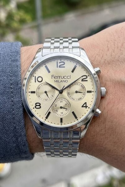 Ferrucci Klasik ve Modern Erkek Kol Saati | 41 mm Çelik Kordon, Altın Kadran