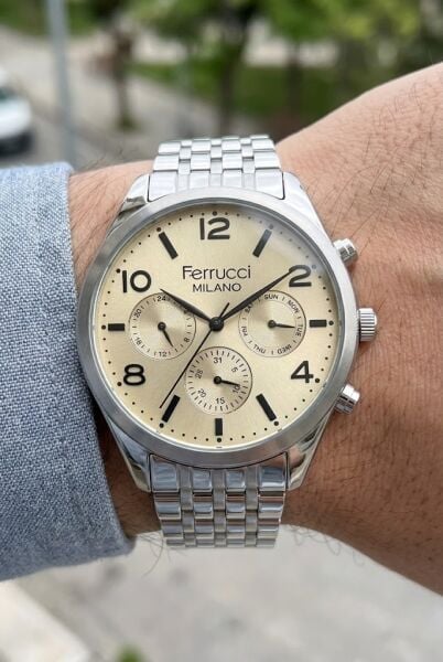 Ferrucci Klasik ve Modern Erkek Kol Saati | 41 mm Çelik Kordon, Altın Kadran