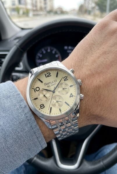 Ferrucci Klasik ve Modern Erkek Kol Saati | 41 mm Çelik Kordon, Altın Kadran