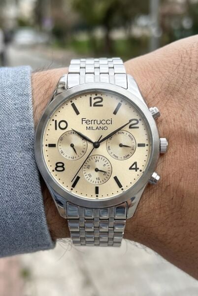 Ferrucci Klasik ve Modern Erkek Kol Saati | 41 mm Çelik Kordon, Altın Kadran