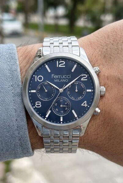 Ferrucci Klasik ve Modern Erkek Kol Saati | 41 mm Çelik Kordon, Lacivert Kadran