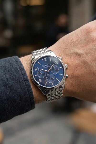 Ferrucci Klasik ve Modern Erkek Kol Saati | 41 mm Çelik Kordon, Lacivert Kadran