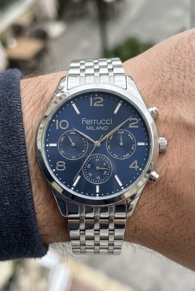 Ferrucci Klasik ve Modern Erkek Kol Saati | 41 mm Çelik Kordon, Lacivert Kadran