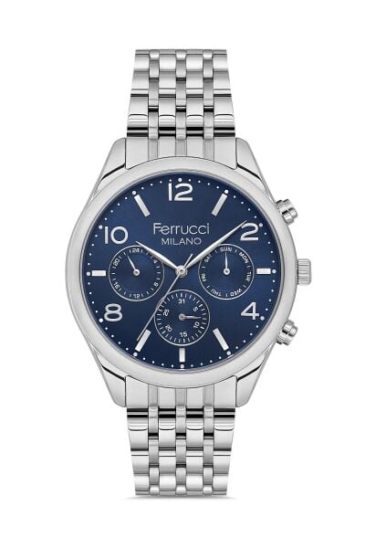 Ferrucci Klasik ve Modern Erkek Kol Saati | 41 mm Çelik Kordon, Lacivert Kadran