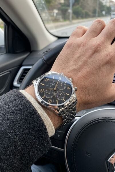 Ferrucci Klasik ve Şık Erkek Kol Saati | 41 mm Çelik Kordon, Altın Detaylı Siyah Kadran