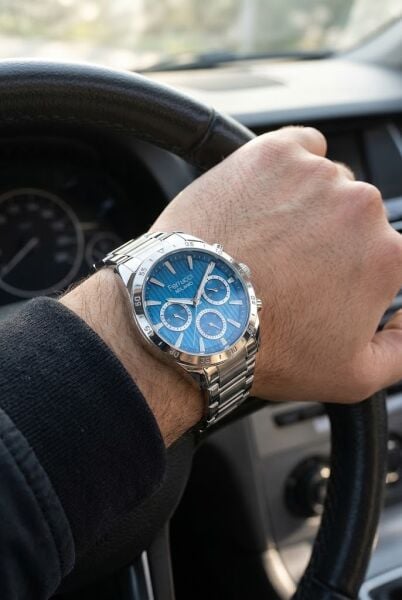Ferrucci Sportif ve Modern Erkek Kol Saati | 40 mm Çelik Kordon, Mavi Kadran