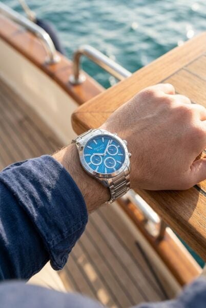 Ferrucci Sportif ve Modern Erkek Kol Saati | 40 mm Çelik Kordon, Mavi Kadran