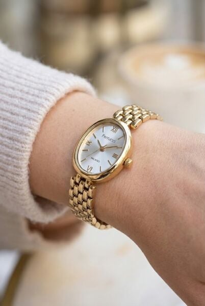 Ferrucci Vintage Zarif Kadın Kol Saati | 21 mm Altın Çelik Kordon, Oval Tasarım, Gümüş Kadran