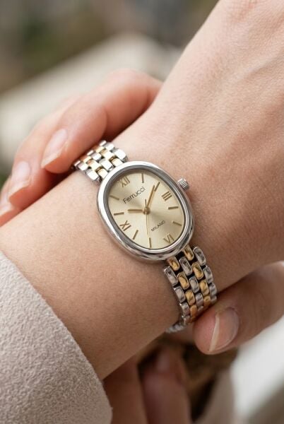 Ferrucci Vintage Zarif Kadın Kol Saati | 21 mm Altın-Gümüş Çelik Kordon, Altın Kadran