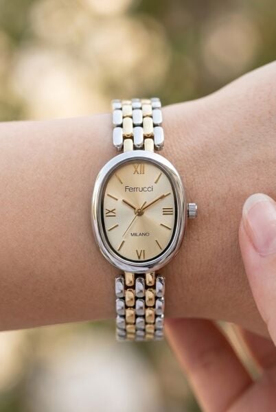 Ferrucci Vintage Zarif Kadın Kol Saati | 21 mm Altın-Gümüş Çelik Kordon, Altın Kadran