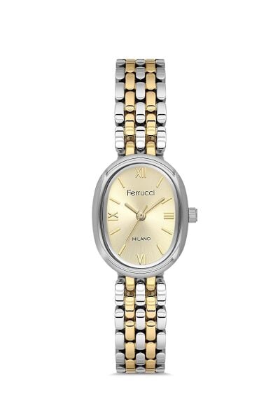 Ferrucci Vintage Zarif Kadın Kol Saati | 21 mm Altın-Gümüş Çelik Kordon, Altın Kadran