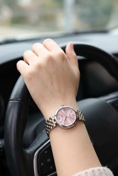 Ferrucci Vintage Zarif Kadın Kol Saati | 23 mm Altın-Gümüş Çelik Kordon, Pembe Kadran