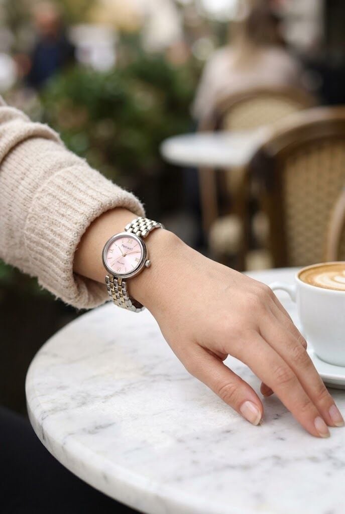 Ferrucci Vintage Zarif Kadın Kol Saati | 23 mm Altın-Gümüş Çelik Kordon, Pembe Kadran