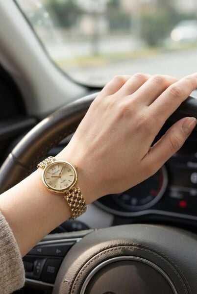 Ferrucci Vintage Lüks Görünümlü Kadın Kol Saati | 23 mm Altın Çelik Kordon, Altın Kadran