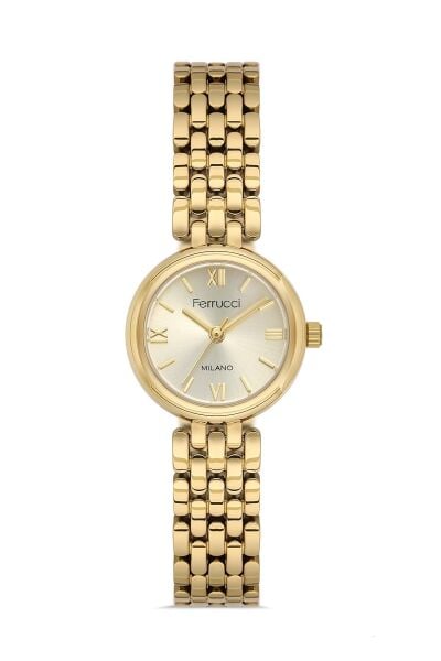Ferrucci Vintage Lüks Görünümlü Kadın Kol Saati | 23 mm Altın Çelik Kordon, Altın Kadran