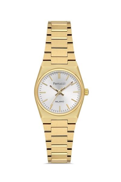 Ferrucci Vintage Esintili Zarif Kadın Kol Saati | 26 mm Altın Çelik Kordon, Gümüş Kadran